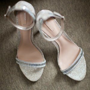 Aldo Gold Open Toe Rhinestone Ankle Strap Heels